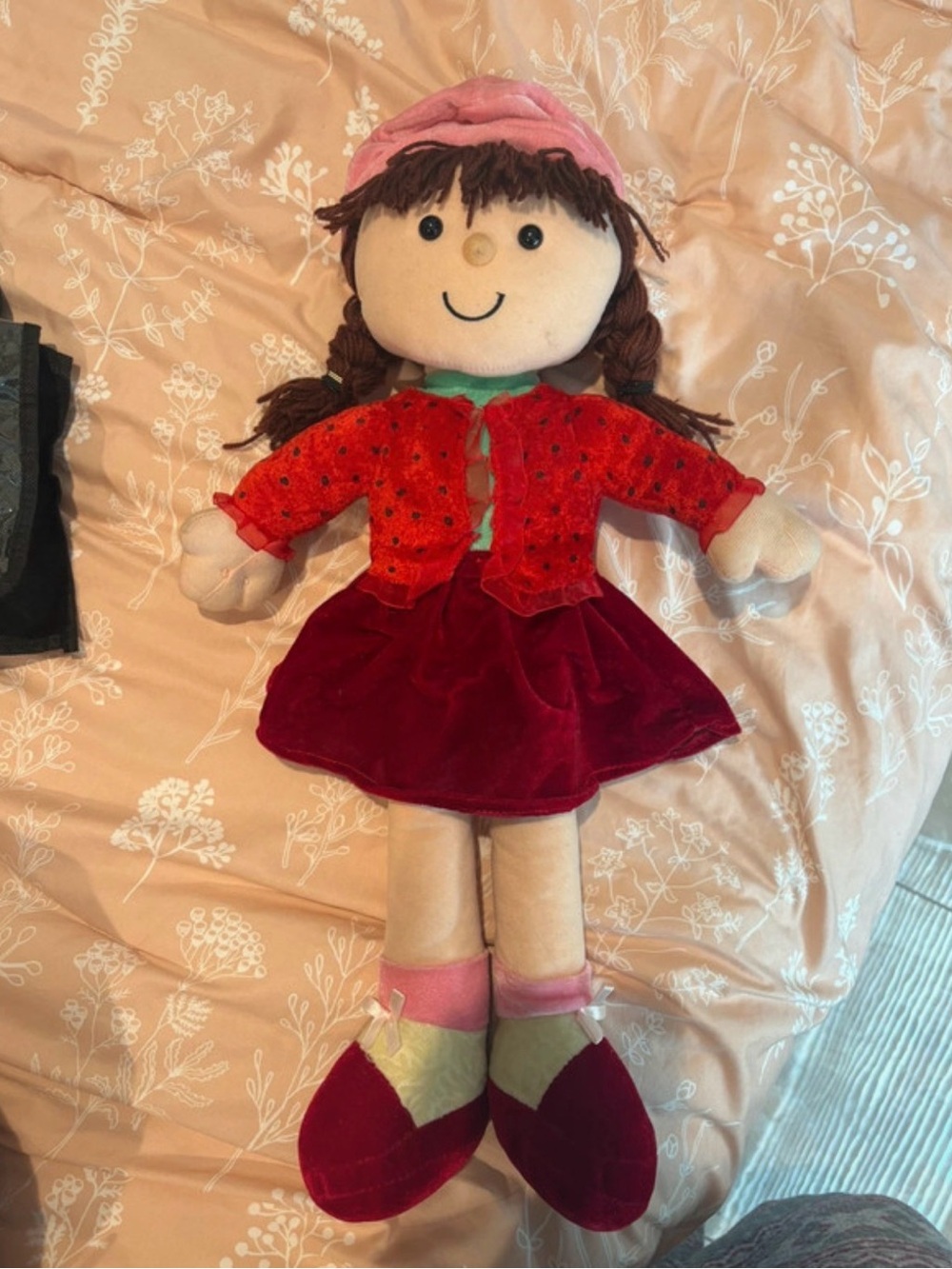 Plush Rag Doll in Red and Pink - Soft Huggable Toy